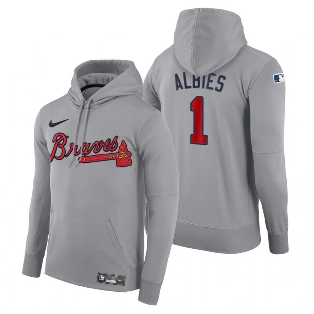 Men Atlanta Braves 1 Albies gray road hoodie 2021 MLB Nike Jerseys